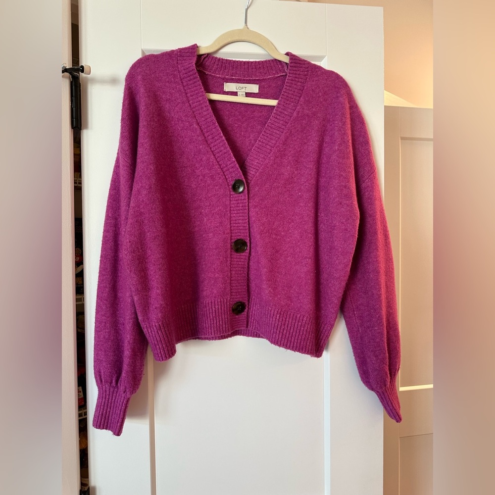 LOFT Women's Fuchsia Cardigan Sweater